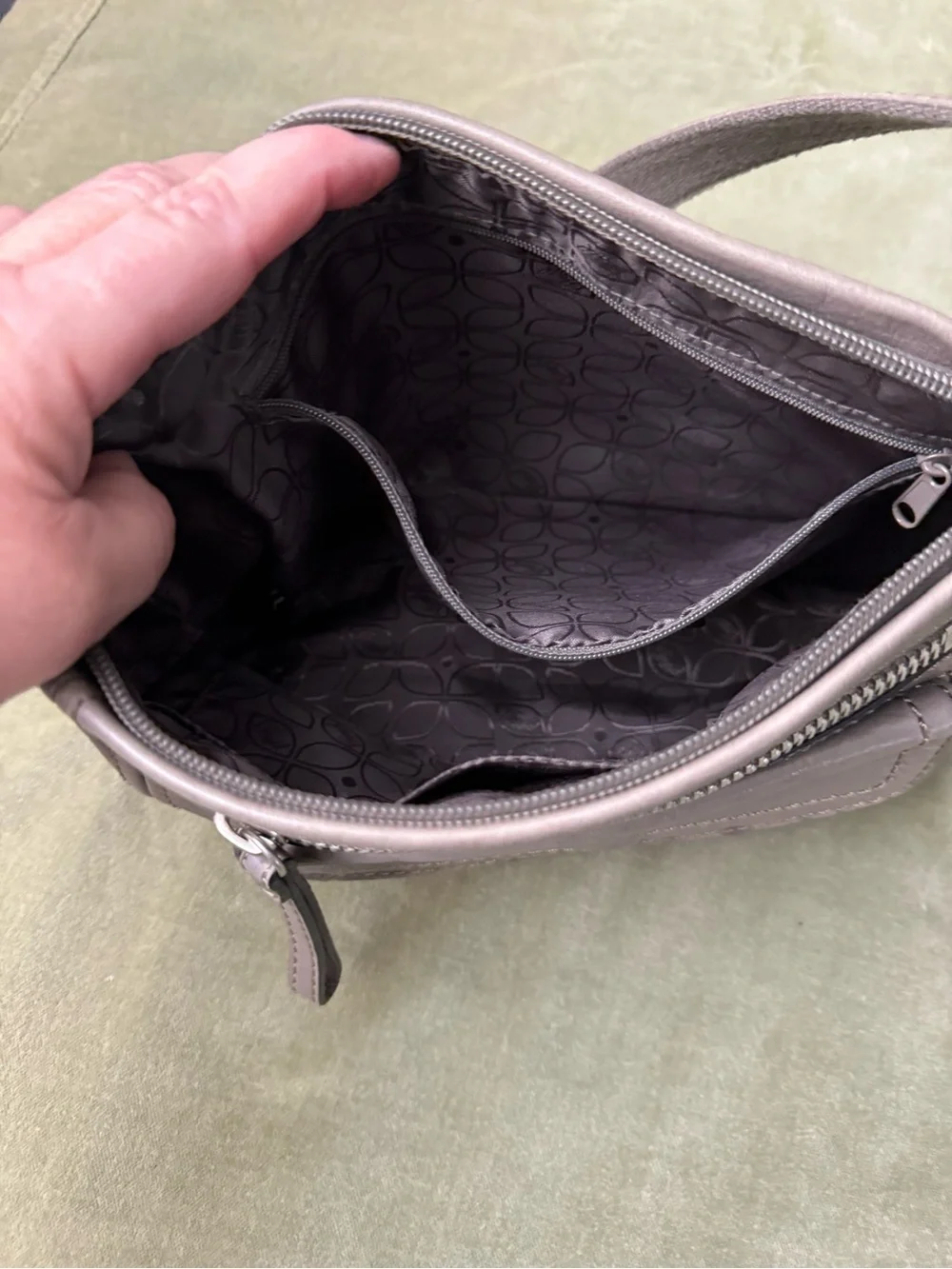 Vintage Fossil Grey Leather Shoulder Bag Purse Carryall #OSP